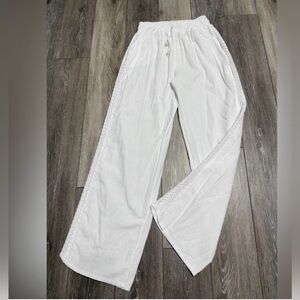 #1) NWT Seaspice  100% Cotton lace trimmed side Elegant White Wide Leg Pants
